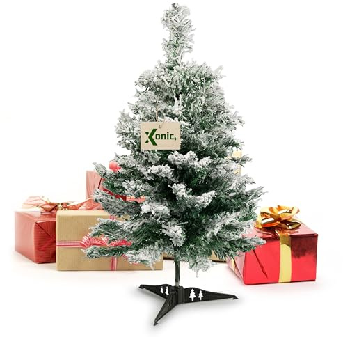 Xonic® Claus Premium künstlicher Weihnachtsbaum Schnee 60cm - Schnee Tannenbaum künstlich beschneit mit Metall-Ständer - Tischbaum Dekobaum Snow Christmas Tree