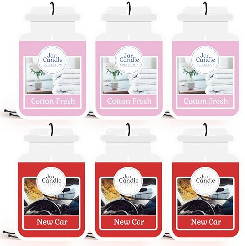 SOL 6pk Jar Candle Air Fresheners - New Car and Cotton Fresh Scents | Hanging perfume fresheners that eliminate bad odours, long lasting fragrance for car, home and wardrobe