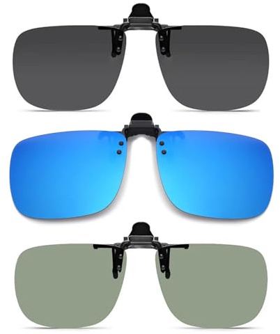 3 Stück Sonnenbrillen Aufsatz Brille Clip-On, UV400, polarisiert für Outdoor, Radfahren, Skifahren, Wandern, ​Clip on Sonnenbrille für Brillenträger, Fahren, Laufen, blendfrei, präzise Optik