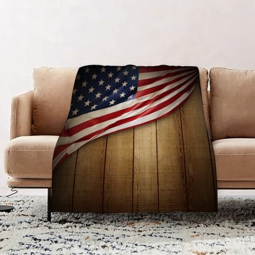 JYLYZZIN Kuscheldecke flauschig, weiche warme Fleecedecke 76 x 100 cm als Decke Sofa,Dekor mit amerikanischer Flagge, USA-Design auf vertikal gefüttertem Retro-, Wohndecke oder Couchdecke überwurf