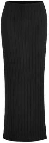 GORGLITTER Women's High Waisted Ribbed Knit Pencil Skirts Bodycon Elegant Fall Long Skirt Black Medium