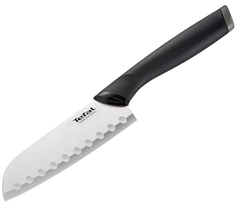 Tefal Santoku Comfort - Cuchillo de 12 cm de acero inoxidable con mango ergonómico, color negro