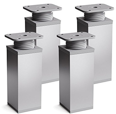Sossai Design-Füße MFV1, 4er Set mit 40 x 40 mm Vierkantprofil, Höhe 80 mm, höhenverstellbar, Aluminiumoptik, für Kommoden, Schränke