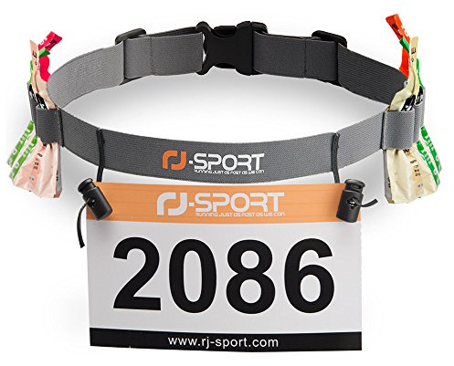 RJ-Sport Triathlon Startnummernband Laufgurt mit Nummernhalter & 6 Gel-Halter für Joggen Radfahren Marathons