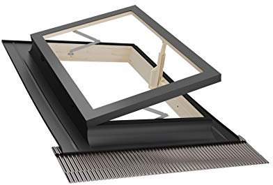 Emica - Claraboya abertura Libro de Aluminio | Vidrio Aislante 4-9-4 | Madera de abeto | Ideal para salida de tejado | Ventanas para Tejados (55x78 Base x Alto)