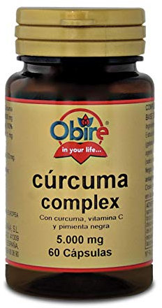 Obire - Cúrcuma 5000 mg (95% Curcumina) + Vitamina C + Pimienta - 60 Cápsulas - Complemento Alimenticio a Base de Planta Natural y Vitamina C - Producto Libre de Alérgenos - sin Gluten - sin Lactosa