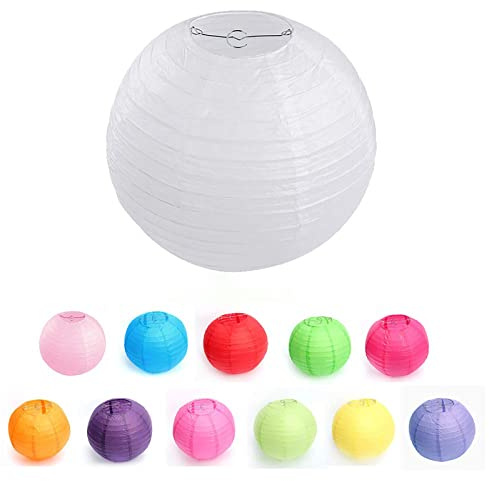 Meisax 10 Stück Papier Laterne Lampions 12 Zoll (30cm) Papierkugel, rund Lampenschirm Dekoration Papierlaterne für Hochzeit Winter Urlaub Wunderland christmas (weiß)