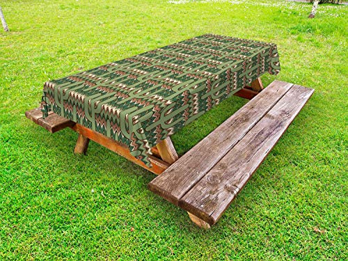 ABAKUHAUS Cactus Nappe Extérieure, Cartoon Saguaro Zigzag, Nappe de Table de Pique-Nique Lavable et Décorative, 145 cm x 305 cm, Vert pâle Marron Beige