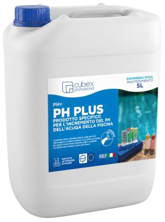 Cubex Professional pH+ Più Liquido Piscina 5 LT – Correttore Incrementatore pH Plus – Alza il pH dell’Acqua – per Skimmer e Pompa Dosatrice
