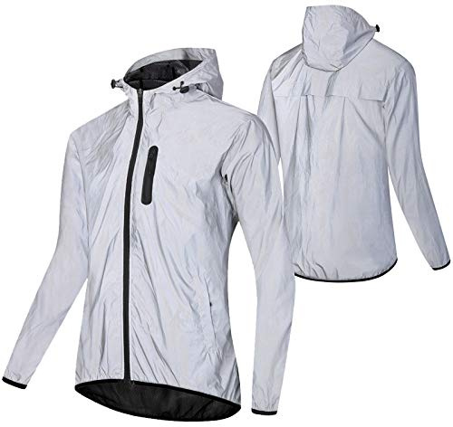 WWAIHY Reflektierende Langarm Fahrradjacke Herren,Sommer Wasserdicht Atmungsaktiv Fahrradjacke,Winddichte Schnell Trocknen Regenjacke Laufjacke,für Radfahren Wandern Bergsteigen,Silber