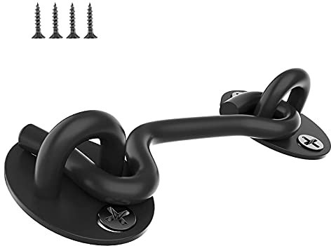 HAOBIN Edelstahl Kabinenhaken Kabinenhaken Sturmhaken Kabine Haken Schwarz Riegel FüR TüRen Verschluss Haken Torhaken Mit Befestigungsschrauben,Verwendet FüR Scheunentore,BäDer,SchiebetüRen 1 Stücke