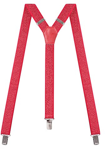 Action Ward Womens Suspenders – Y Back Style – 1 Width - Comfortably Adjustable Elastic Straps and Metal Clips (Red Glitter)
