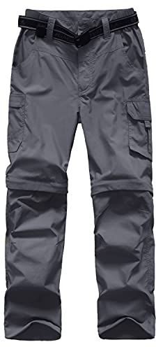 Boys Cargo Pants Kids Youth Hiking Pants Quick Dry Climbing Convertible Zip Off Casual Outdoor Trousers Gray