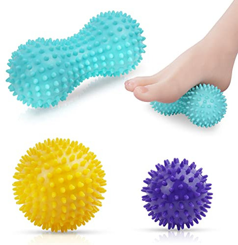 URAQT Massagebälle Faszienball, 3er Set Igelball Set, Spiked Massage Ball Hart, Massagebälle mit Noppen,für Rücken Beine Füße Hände