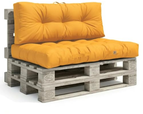 Déco Arts — Coussin Palette Lot de 2 (Assise 120x80 + Dossier 120x40) — Tissu Déperlant Anti-UV — Mousse Confort 240g/m² — Oeko-TEX 100 — Jaune Miel