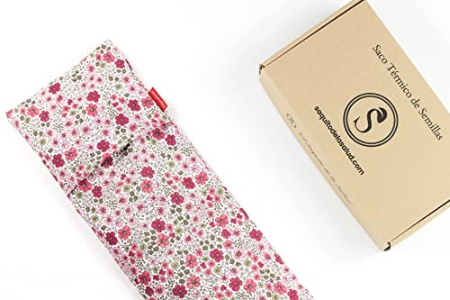 Saco Térmico de Semillas para microondas | Ayuda a Aliviar Dolores Musculares gracias al Calor Seco | Funda Lavable 100% Algodón Rosas (50 x 15 CM, Aroma Lavanda)