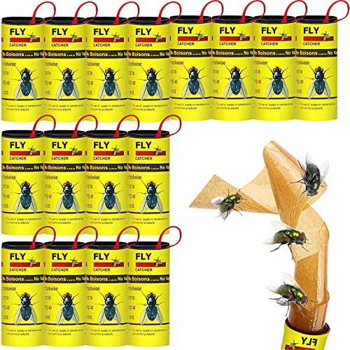 Ledeak 16 Pezzi Rotolini Acchiappamosche, Carta Moschicida Trappole Adesive per Mosche Fly Catcher Ecologico Non Tossico, Strisce Adesiva Cattura Mosche per Interno Esterno