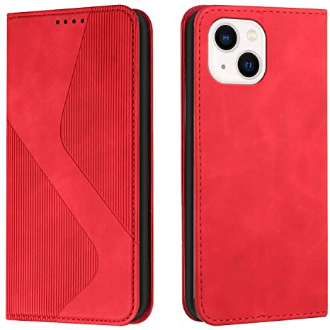 Mo-Somnus Kompatibel mit iPhone 14 (6,1 Zoll) Hülle, Magnet PU Leder Flip Wallet Case Tasche Handyhülle, Stoßfeste Klappbar Brieftasche Klapphülle mit [Kartenfächer] (Rot)