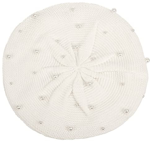 Damen Casual Baskenmütze Flache Dünne Baskenmütze Einfarbig Stricken Künstler Beanie Baskenmütze Mützen Weiß