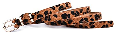 Juwaacoo Damen schmaler Ledergürtel einfarbiger Gürtel 1,5cm breiter Leopardenbund Kummerbund Damen
