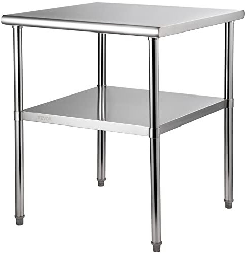 VEVOR Tavolo da Lavoro in Acciaio Inox 76 x 76 x 91 cm, Tavolo di Preparazione 2 Ripiani Portata max. 362 kg, Tavolo da Cucina Commerciale Altezza Ripiani Regolabile per Ristorante Bar Garage Esterno