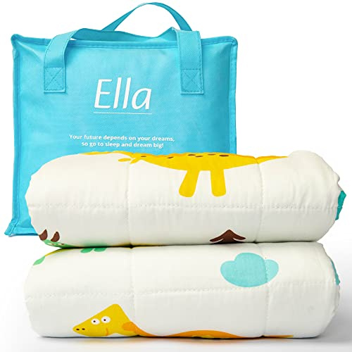 Ella Tyngdtäcke För Barn 2,4kg 90x120 cm - Avslappnande och lugnande filt för sömn - 7 lager, allergivänliga glaspärlor, mjukt och svalkande ytterlager av bomull - lämplig för barn 15-25kg – Dino