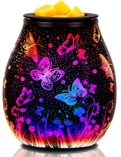 Bobolyn Glass Electric Oil Burner Wax Melts Burner Fragrance Scented Wax Candle Warmer Aroma Essential Oils Burner Melter for Home Office Bedroom Living Room Gifts - Butterfly
