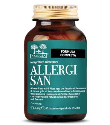 ALLERGISAN Salugea - Integratore 100% naturale per il benessere di naso, gola e occhi - Manifestazioni allergiche - con Perilla, Ribes Nero, Scutellaria, Sambuco e Zenzero - 60 capsule