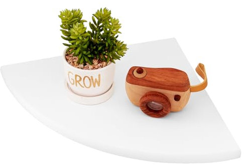 TREOAKWIS Eckregal Weiß Hängend, 22CM Eiche Massivholz Eckregal Wandregal Hängend Holz, Kleines Schwebendes Eckwand Regal für Pflanzen Schlafzimmer Wohnzimmer Küche