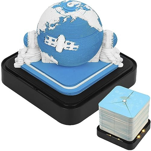 Schreibtisch Kalender 2024 Tischkalender 2024 mit Licht 3D Memo Pad Kalender Abreißkalender Geschenk für Halloween Weihnachten Erntedankfest (blaue Erde)