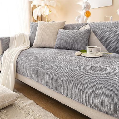 JJRETGY Rutschfester L-förmiger Sofabezug, weiche Chenille Sofaüberwurf, verschleißfester, waschbarer Sofa-Schonbezug Sofaschoner, für das Linke/rechte Chaiselongue-Sofa (Gray,110X180cm)