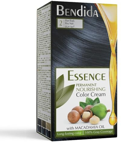 Bendida Tinta Capelli Permanente 120 ml - Olio di Macadamia e Ossidante 6% | Copertura 100% dei capelli bianchi & brillantezza duratura | colorazione permanente | crema colorante (2 blu nero)