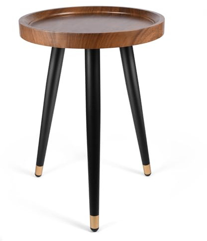 KGPLOME Soporte para plantas de interior, mesa de madera de nogal de mediados de siglo, soporte alto de metal resistente, mesa auxiliar redonda pequeña con diseño elevado (12 x 17 pulgadas)
