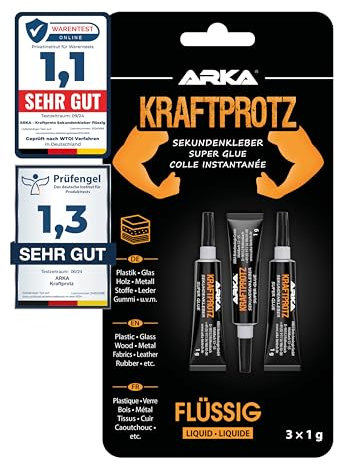 Sekundenkleber Flüssig 3× 1 g – dünnflüssig & kapillar – präzise Mini-Dosierung für feine Risse & Fugen – sauber & kontrolliert – KRAFTPROTZ Superkleber für Modellbau, Brillen, Glas, Holz, Elektronik