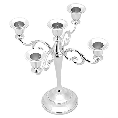 Gsycle Kerzenhalter aus Metall, 5-Armiger Kandelaber, Goldene Kerzenhalter, Kandelaber, Kerzenhalter, 5-Armiger Kerzenhalter, Antiker Kandelaber(Silber)