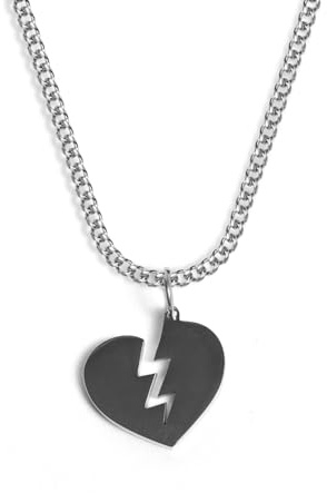 UNSHINEBAR Gebrochenes Herz Kette mit Anhänger für Herren und Damen - Streetwear Cuban Halskette mit Broken Heart Anhänger aus Edelstahl und 18K Gold - Wasserfeste Kette - 50-55cm Länge verstellbar