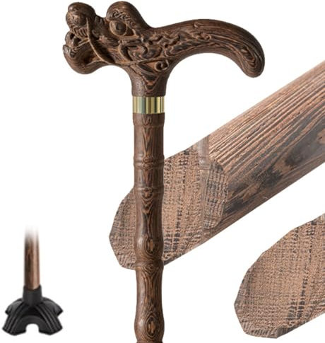 SKINCATE Gehstock Aus Holz, Leichter Wanderstock Gehhilfe, 80/82/85/90cm Länge, Ergonomische Holz Spazierstöck, Für Ältere Menschen, Anti-Rutsch-Gehstock Mit Vierbeinige Stütze(Color:A,Size:77cm/30in)
