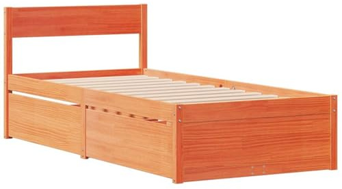 vidaXL Sängram med lådor vaxad brun 90x190 cm massiv furu, säng, sängstomme, träsäng, sängramar, sängstommar, träsängar, massiv sängram