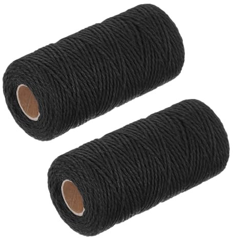 QUARKZMAN 2 Stück Baumwollseil Geflochtenes Seil, Schwarz 100M/109 Yard 2mm Durchmesser für Wanddekoration, Pflanzenaufhängung, Stricken, Makramee-Knoten