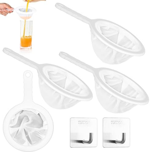 4 Pcs Colador Cocina de Malla Fina, Coladores de Malla 100/200/300/400 Filtro de Mallas de Nailon Ultrafino, Colador de Cocina con Asa para Filtrar Zumos Café Miel Té