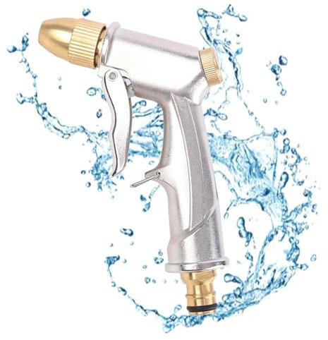 Doccetta da giardino, in metallo, ad alta pressione, di alta qualità, flusso d'acqua regolabile e robusta, con diversi tipi di getto per irrigazione giardino, autolavaggio, doccia per animali