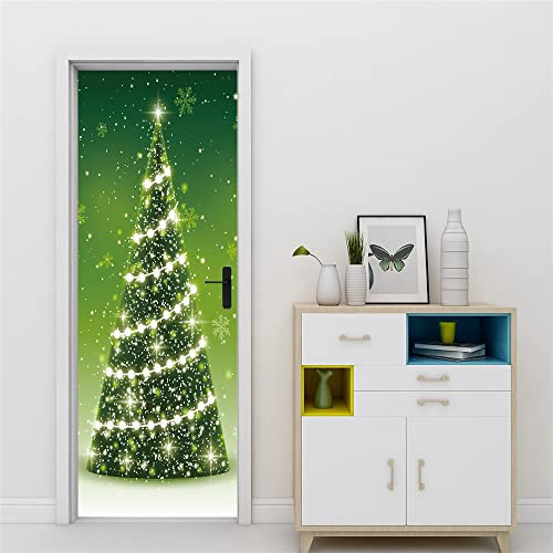 3D Türtapete 70x200 Türaufkleber Selbstklebend Türfolie Poster Fototapete Türbilder Türtattoos Wasserdichte Tür Stickers für Kinderzimmer Wohnzimmer Badezimmer Weihnachtsbaum