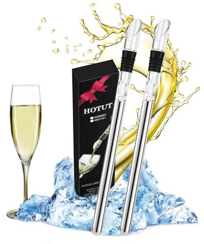 HOTUT Refrigeratore per Bottiglie Vino, 2PCS Decanter per Vino, con Asta di Raffreddamento, Aeratore e Versatore in Acciaio Inossidabile, Accessori Vino Regalo per Amanti del Vino