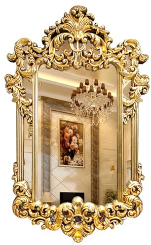 KXWOQ3ED Vintage Geschnitzter Dekorativer Spiegel, 120x74 cm Barock Verschnörkelte Wanddekoration, Antik Gold Retro Hängender Spiegel für Bad, Wohnzimmer, Eingangsbereich