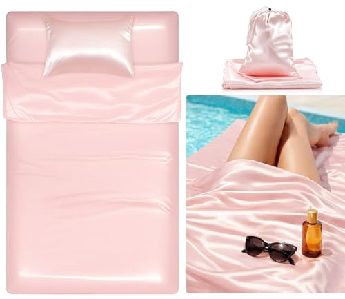 Irenare Lot de 3 sacs de couchage autobronzants en polyester avec sensation de fraîcheur avec taie d'oreiller autobronzante et sac de rangement pour lit, voyage, camping (or rose)