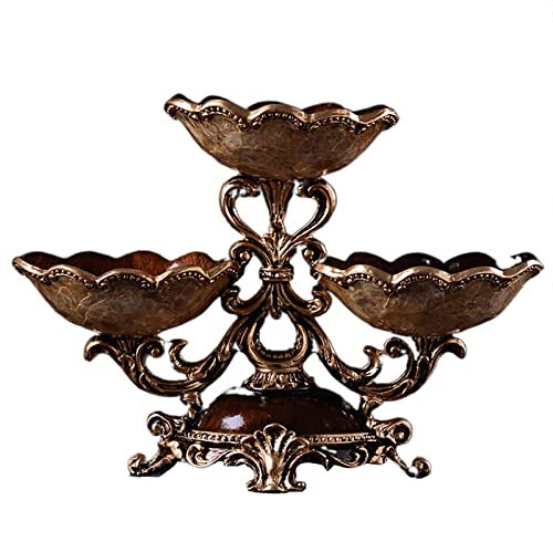 Grand plateau de service sculpté à la main pour fruits, pains, collations, bol à fruits décoratif sur pied - Style rustique vintage - Corbeille à fruits en résine européenne de luxe - D 40 x 28,5 cm