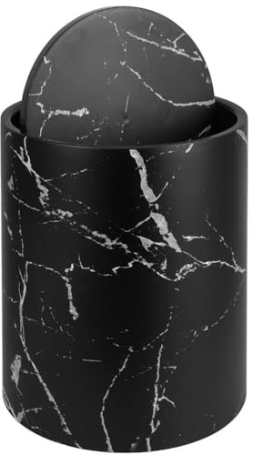 Lpitoy Cubo De Basura Moderno, Cubo De Basura con Patrón De Mármol con Tapa Abatible, Contenedor De Basura Redondo, Cesta De Basura para Baño, Cocina, Oficina