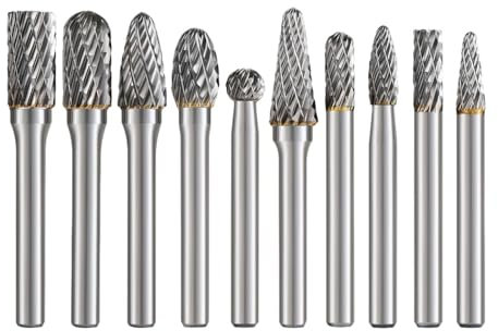 Folpus Juego de 10 fresas rotativas de con vástago de 1/4, herramientas profesionales de carpintería de doble corte para ranurado, fresado y