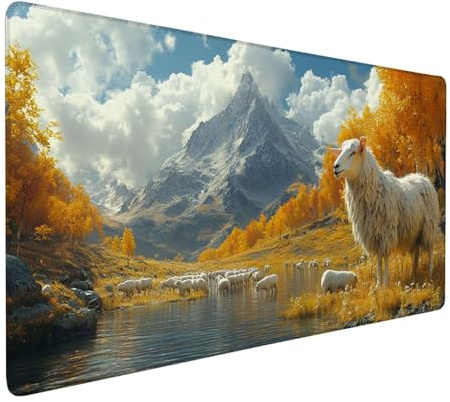 Mouse Pad White Desk Mat 1000x500mm Gaming Mouse Pad Sheep Mousepad Large with Anti-Slip Rubber Base, Waterproof Mousemat Durable Gaming Mat Desk accessories for Office Decor, Gifts for Woman J1-950