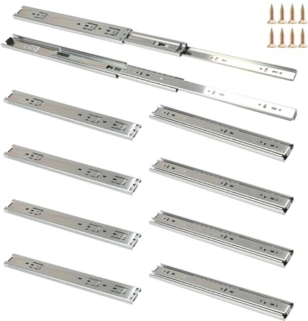 Biugaaufai 5 Pairs 14 Inch White Full Extension Drawer Slides, Side Mount Drawer Slides with Screw, Ball Bearing File Cabinet Rails for Kitchen and Office Cabinet